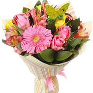 Букет із 5 троянд, 5 альстромерій, 3 гербери