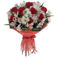 Букет із 7 троянд і 6 альстромерій