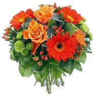 Букет квітів із 3 троянд, 3 гербер та 3 хризантем