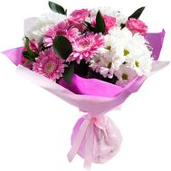 Букет із 3 гербер, 5 троянд і 3 хризантем
