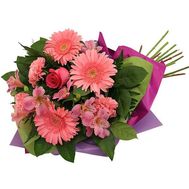 Букет квітів із 3 гербер, 3 альстромерій, 3 гвоздик і 1 троянди