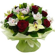 Букет із 12 орхідей і 9 троянд