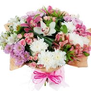 Букет із 5 троянд, 6 альстромерій і 2 гербери