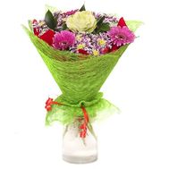 Букет із 1 троянди, 3 гербер та 3 хризантем