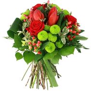 Букет із 5 троянд, 3 тюльпанів і 3 хризантем