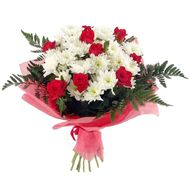 Букет квітів із 9 троянд і 8 хризантем