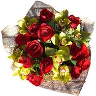 Букет із 8 орхідей і 13 троянд