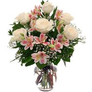 Букет квітів із 6 роз і 5 альстромерій