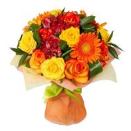 Букет квітів із 3 троянд і 4 гербер