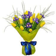 Букет із 13 тюльпанів і 8 ірисів