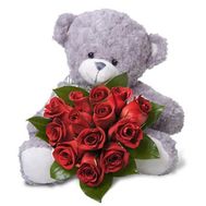 Букет із 13 троянд + ведмедик