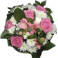 Букет із 5 троянд, 1 альстромерії і 4 хризантем