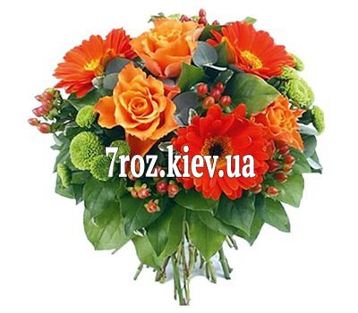 Букет квітів із 3 троянд, 3 гербер та 3 хризантем