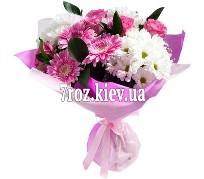 Букет із 3 гербер, 5 троянд і 3 хризантем