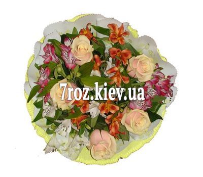 Букет із 5 троянд і 6 альстромерій