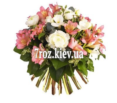 Букет квітів із 8 альстромерій і 7 троянд