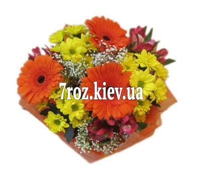 Букет із 3 гербер, 3 хризантеми і 3 альстромерій