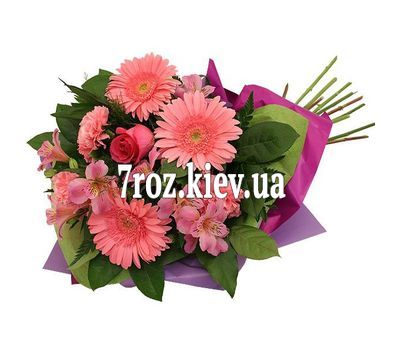 Букет квітів із 3 гербер, 3 альстромерій, 3 гвоздик і 1 троянди