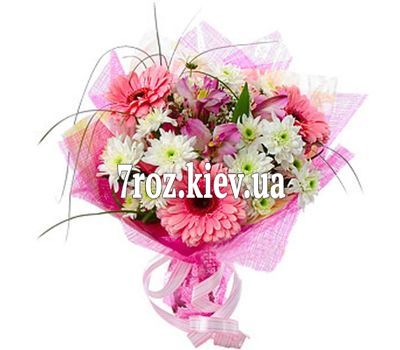 Букет квітів із 3 гербер, 3 альстромерій і 3 хризантем