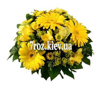 Букет із 5 хризантем, 5 троянд і 5 гербер