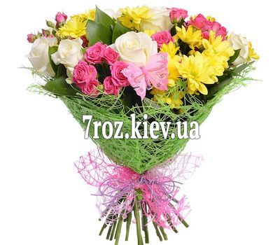 Букет із 14 троянд і 5 хризантем