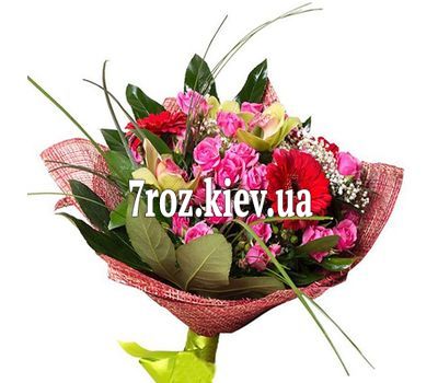 Букет із 3 орхідей, 5 троянд і 3 гербер