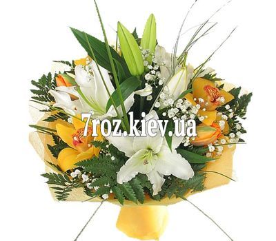 Букет квітів із 2 лілій і 5 орхідеї