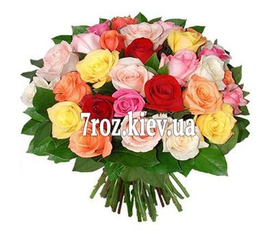 Букет квітів із 31 різнобарвною троянди