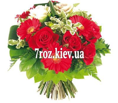 Букет квітів із 6 роз і 3 гербер