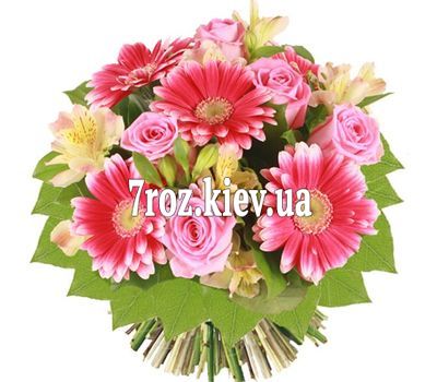 Букет квітів із 5 троянд, 5 альстромерій і 5 гербер