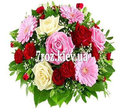 Букет квітів із 9 троянд, 3 гербер та 7 гвоздик