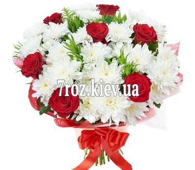 Букет із 7 троянд і 6 хризантем