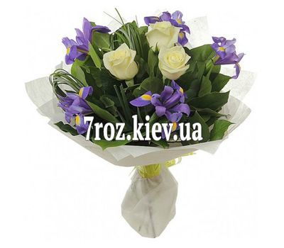 Букет квітів із 3 троянд і 8 ірисів