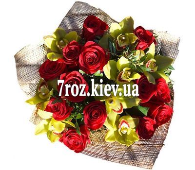 Букет із 8 орхідей і 13 троянд