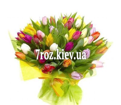 Букет із 75 різнокольорових тюльпанів