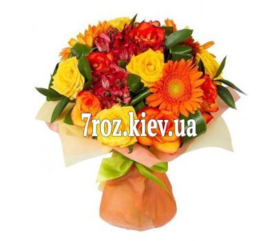 Букет квітів із 3 троянд і 4 гербер