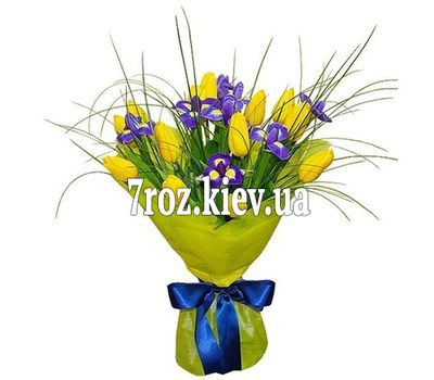 Букет із 13 тюльпанів і 8 ірисів