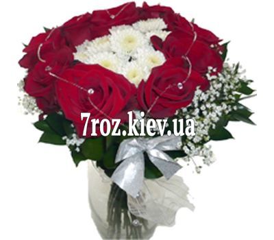 Букет із троянд і хризантем