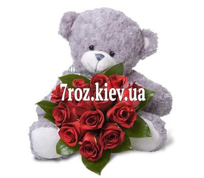 Букет із 13 троянд + ведмедик
