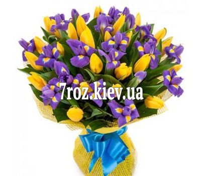 Букет із 25 тюльпанів і 20 ірисів