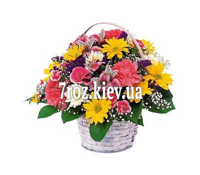 Кошик з 4 хризантем, 5 троянд, 5 гвоздик і 3 альстромерій