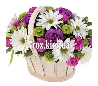 Кошик з 8 хризантем і 9 гвоздик