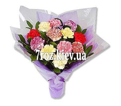 Букет із 15 різнокольорових гвоздик