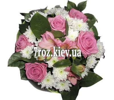 Букет із 5 троянд, 1 альстромерії і 4 хризантем