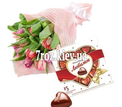 15 тюльпанів + серце